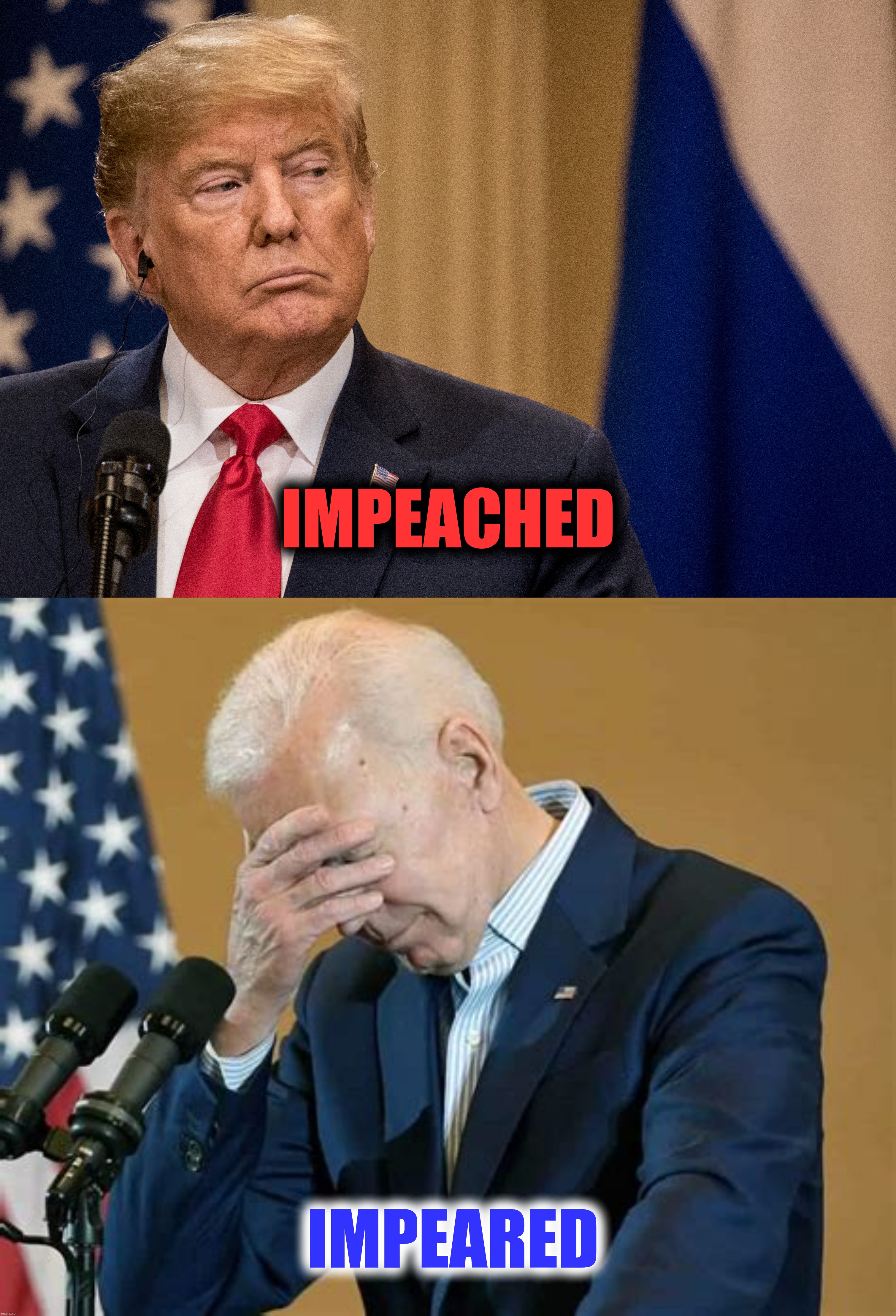 A Nice Pair | IMPEACHED; IMPEARED | image tagged in donald trump,joe biden,impeached,impeared | made w/ Imgflip meme maker