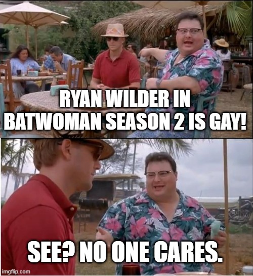 See Nobody Cares | RYAN WILDER IN BATWOMAN SEASON 2 IS GAY! SEE? NO ONE CARES. | image tagged in memes,see nobody cares | made w/ Imgflip meme maker