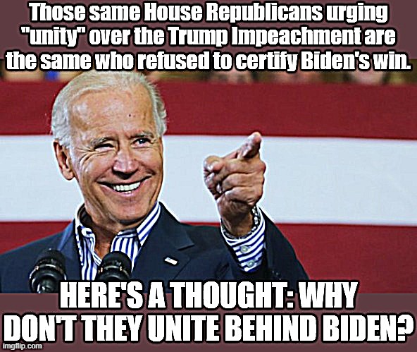 Got unity? | image tagged in unite behind biden,unity,election 2020,2020 elections,trump impeachment,impeachment | made w/ Imgflip meme maker