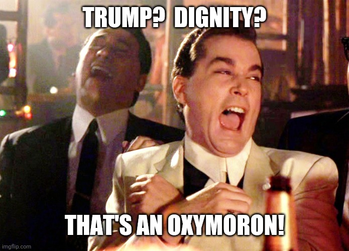 Good Fellas Hilarious Meme | TRUMP?  DIGNITY? THAT'S AN OXYMORON! | image tagged in memes,good fellas hilarious | made w/ Imgflip meme maker