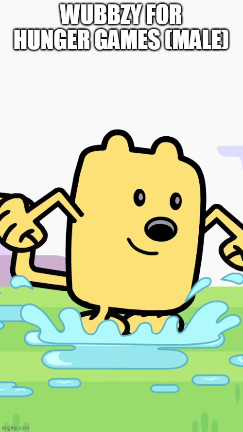 Wubbzy for another Hunger Games | WUBBZY FOR HUNGER GAMES (MALE) | image tagged in wubbzy jumping in puddles,wubbzy,hunger games | made w/ Imgflip meme maker