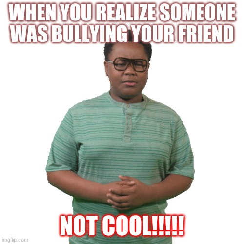 Not cool |  WHEN YOU REALIZE SOMEONE WAS BULLYING YOUR FRIEND; NOT COOL!!!!! | image tagged in not cool,bullying | made w/ Imgflip meme maker