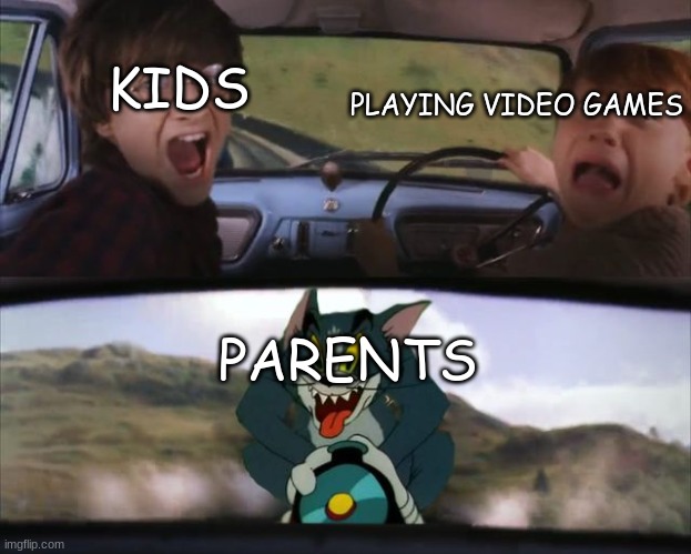 TRUE | PLAYING VIDEO GAMES; KIDS; PARENTS | image tagged in harry and ron being chased by tom | made w/ Imgflip meme maker