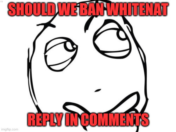 should we? | SHOULD WE BAN WHITENAT; REPLY IN COMMENTS | image tagged in memes,question rage face | made w/ Imgflip meme maker