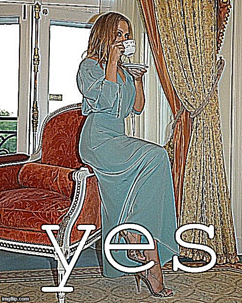 Kylie yes sharpened x2 | image tagged in kylie yes sharpened x2,yes,tea,pretty woman,dress,reactions | made w/ Imgflip meme maker