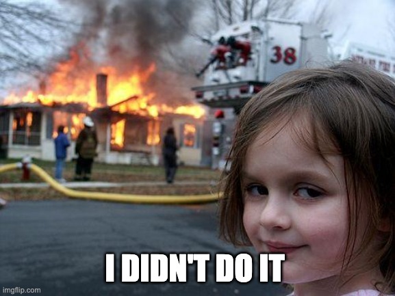 Disaster Girl | I DIDN'T DO IT | image tagged in memes,disaster girl | made w/ Imgflip meme maker