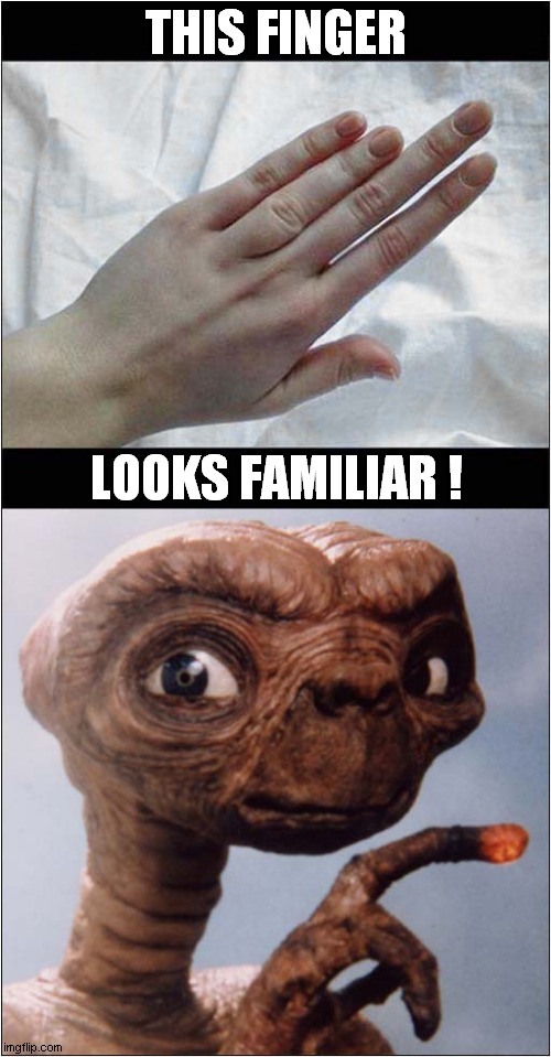 I Need To Make A Call | THIS FINGER; LOOKS FAMILIAR ! | image tagged in fun,finger,extraterrestrial | made w/ Imgflip meme maker
