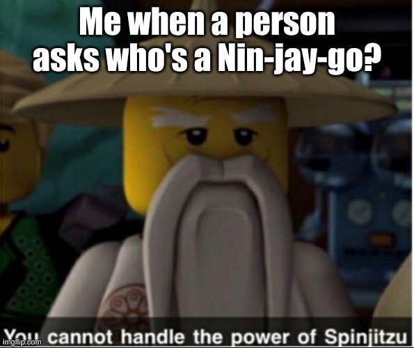 This explains itself. |  Me when a person asks who's a Nin-jay-go? | image tagged in you cannot handle the power of spinjitzu | made w/ Imgflip meme maker