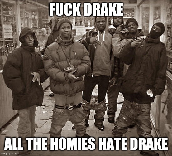 All My Homies Hate | FUCK DRAKE ALL THE HOMIES HATE DRAKE | image tagged in all my homies hate | made w/ Imgflip meme maker