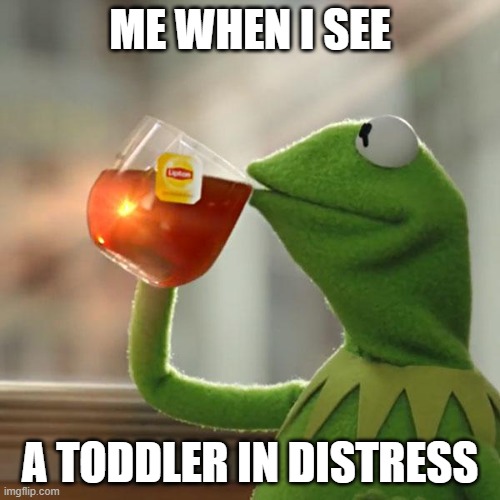 But That's None Of My Business | ME WHEN I SEE; A TODDLER IN DISTRESS | image tagged in memes,but that's none of my business,kermit the frog | made w/ Imgflip meme maker