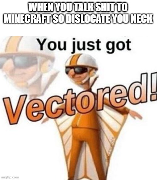 You just got vectored | WHEN YOU TALK SHIT TO MINECRAFT SO DISLOCATE YOU NECK | image tagged in you just got vectored | made w/ Imgflip meme maker