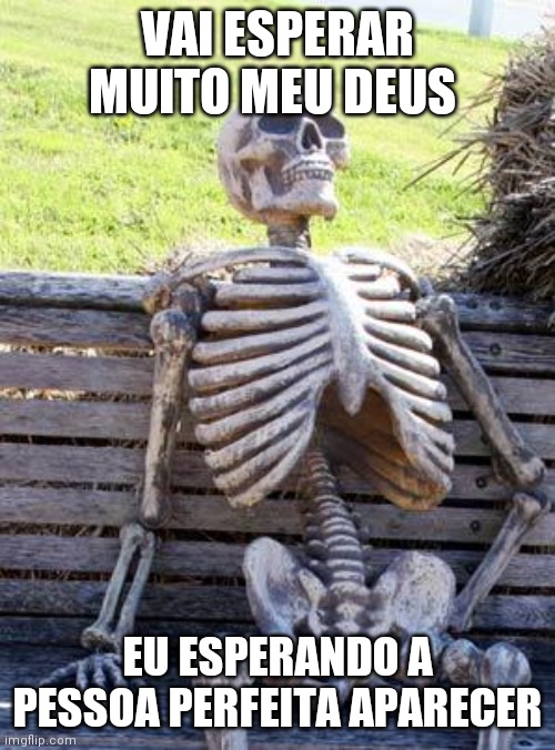 Waiting Skeleton | VAI ESPERAR MUITO MEU DEUS; EU ESPERANDO A PESSOA PERFEITA APARECER | image tagged in memes,waiting skeleton | made w/ Imgflip meme maker