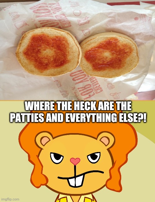 Yep. Empty Burger. | WHERE THE HECK ARE THE PATTIES AND EVERYTHING ELSE?! | image tagged in jealousy disco bear htf,you had one job,cheeseburger,task failed successfully,memes,funny | made w/ Imgflip meme maker