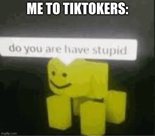do you are have stupid | ME TO TIKTOKERS: | image tagged in do you are have stupid | made w/ Imgflip meme maker