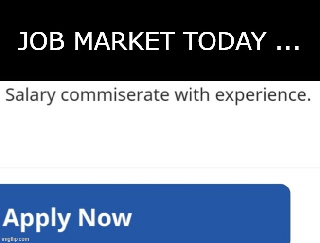 unfortunately, i am experienced | JOB MARKET TODAY ... | image tagged in commiserate with experience,jobs,misery,economy,employment,unemployment | made w/ Imgflip meme maker
