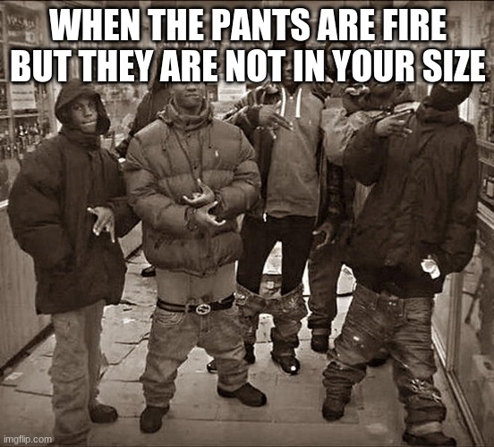 All My Homies Hate | WHEN THE PANTS ARE FIRE BUT THEY ARE NOT IN YOUR SIZE | image tagged in all my homies hate | made w/ Imgflip meme maker