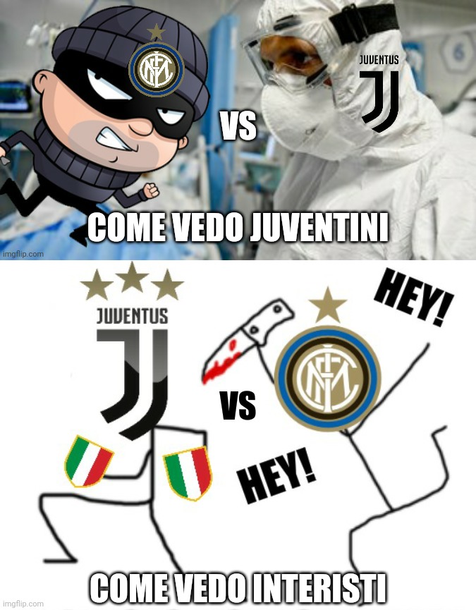 La storia vera entre L'Inter e La Juventus | COME VEDO JUVENTINI; VS; COME VEDO INTERISTI | image tagged in memes,derby d'italia,juventus,inter | made w/ Imgflip meme maker