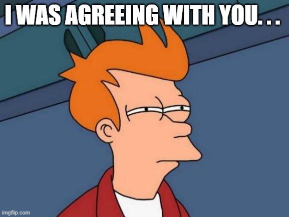 I WAS AGREEING WITH YOU. . . | image tagged in memes,futurama fry | made w/ Imgflip meme maker