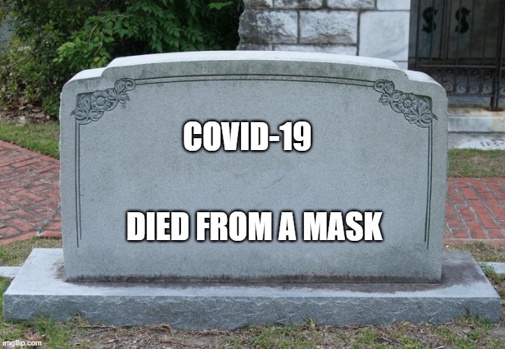 Gravestone | COVID-19; DIED FROM A MASK | image tagged in gravestone | made w/ Imgflip meme maker