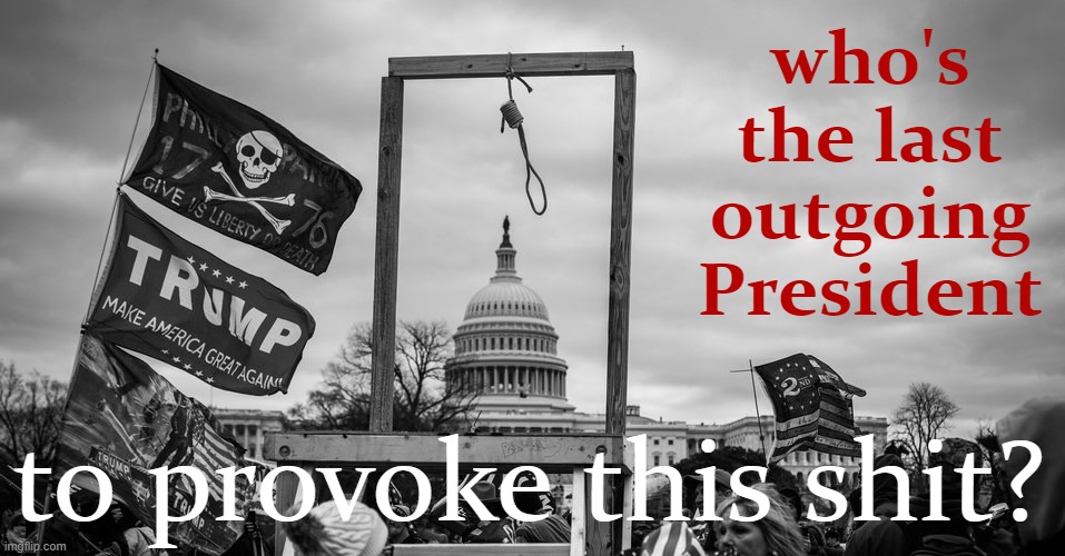 things that make you go hmmm | who's the last outgoing President; to provoke this shit? | image tagged in capitol hill riot gallows,congress,capitol hill,riots,trump is an asshole,traitor | made w/ Imgflip meme maker