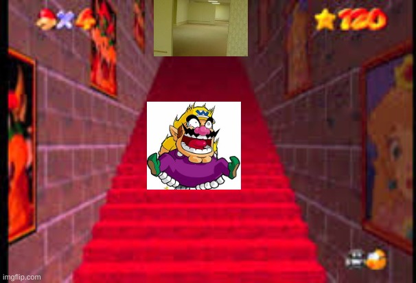 wario warps to the backrooms by  bljing up the stairs m | image tagged in wario | made w/ Imgflip meme maker