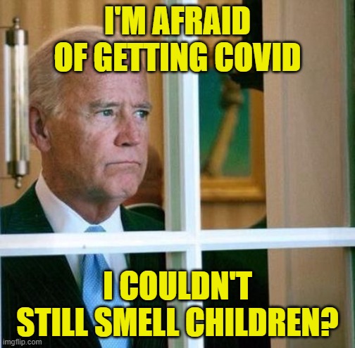 Sad Joe Biden | I'M AFRAID OF GETTING COVID; I COULDN'T STILL SMELL CHILDREN? | image tagged in sad joe biden | made w/ Imgflip meme maker