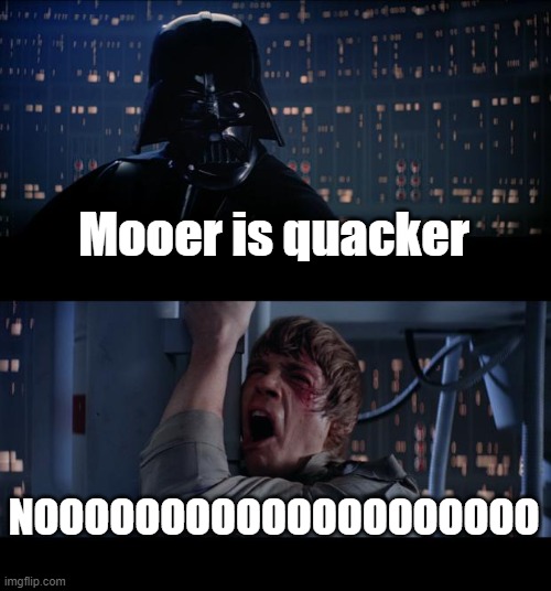 ?➡? | Mooer is quacker; NOOOOOOOOOOOOOOOOOOOO | image tagged in memes,star wars no,quack,moo,y tho | made w/ Imgflip meme maker