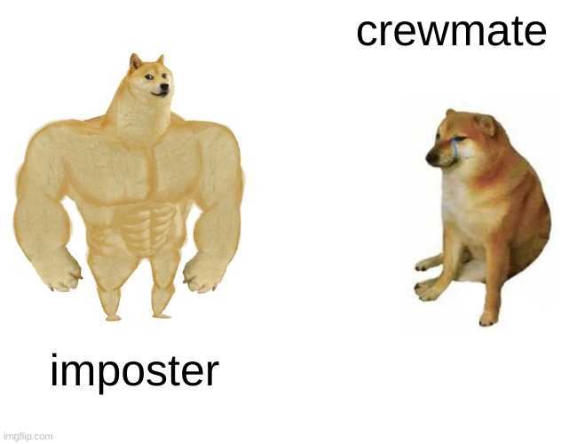 Buff Doge vs. Cheems | crewmate; imposter | image tagged in memes,buff doge vs cheems | made w/ Imgflip meme maker