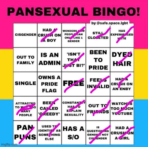 Pansexual Bingo | image tagged in pansexual bingo | made w/ Imgflip meme maker