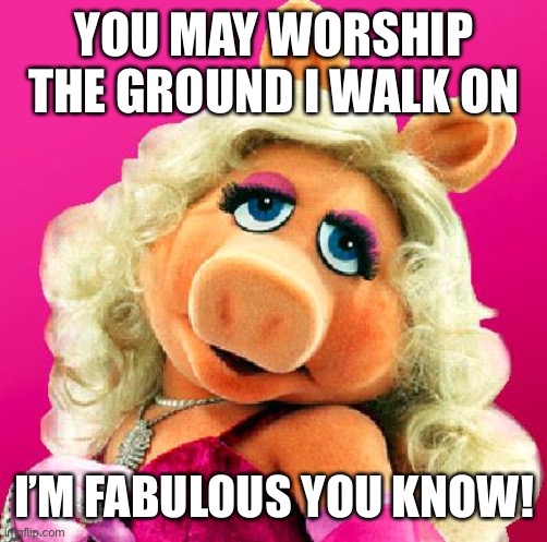 I’m fabulous b*#%s | YOU MAY WORSHIP THE GROUND I WALK ON; I’M FABULOUS YOU KNOW! | image tagged in miss piggy | made w/ Imgflip meme maker