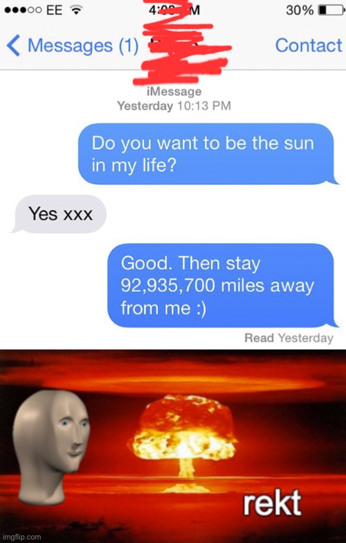 Oof | image tagged in rekt w/text,texting,burn | made w/ Imgflip meme maker