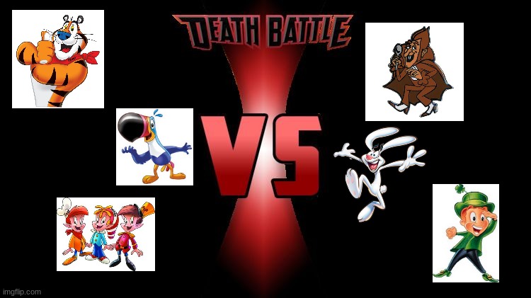 Kelloggs Mascots vs General mills Mascots | image tagged in death battle,cereal | made w/ Imgflip meme maker