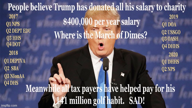 trump contributions. | image tagged in trump salary donations | made w/ Imgflip meme maker