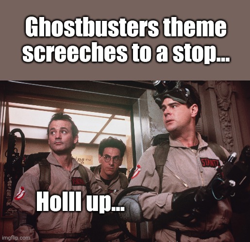 Ghostbusters theme screeches to a stop... Holll up... | made w/ Imgflip meme maker