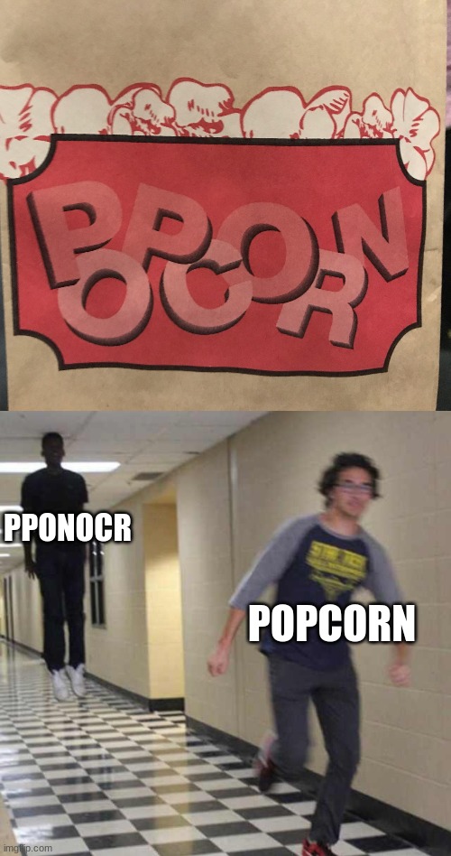 Found this bag at an aquarium | PPONOCR; POPCORN | image tagged in floating boy chasing running boy | made w/ Imgflip meme maker