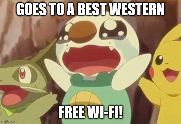 funny Pokemon | GOES TO A BEST WESTERN; FREE WI-FI! | image tagged in funny pokemon | made w/ Imgflip meme maker