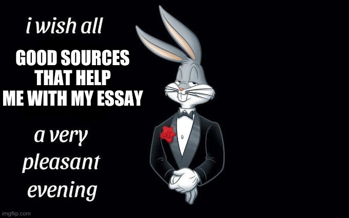 I wish all the X a very pleasant evening | GOOD SOURCES THAT HELP ME WITH MY ESSAY | image tagged in i wish all the x a very pleasant evening | made w/ Imgflip meme maker