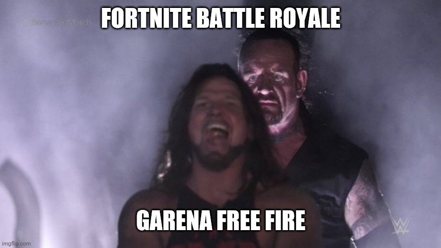 Above the sky there is another sky | FORTNITE BATTLE ROYALE; GARENA FREE FIRE | image tagged in aj styles undertaker,fortnite | made w/ Imgflip meme maker