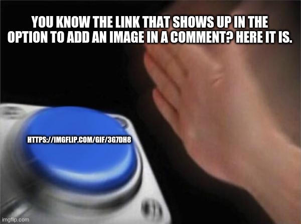 Blank Nut Button Meme | YOU KNOW THE LINK THAT SHOWS UP IN THE OPTION TO ADD AN IMAGE IN A COMMENT? HERE IT IS. HTTPS://IMGFLIP.COM/GIF/3G7DH8 | image tagged in memes,blank nut button | made w/ Imgflip meme maker