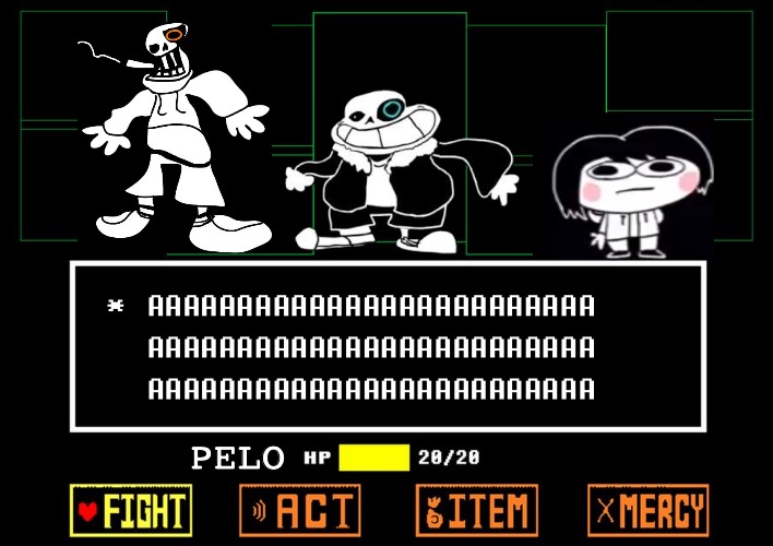 Don't ask why I did this | PELO | image tagged in blank undertale battle,sr pelo,saness,underpants,chara,papyrus undertale | made w/ Imgflip meme maker
