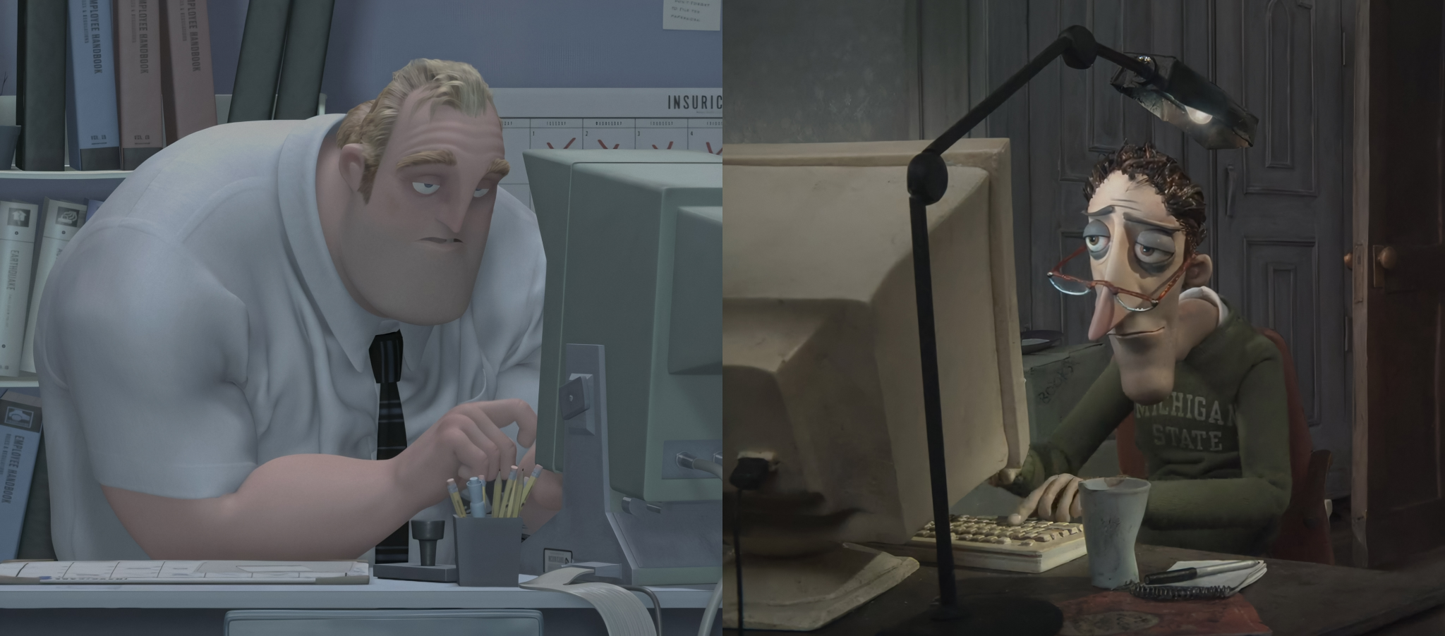Mr. Incredible and Mr. Jones on their computers Blank Meme Template