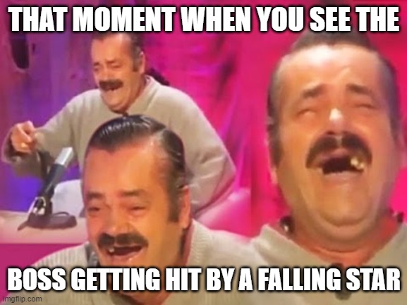Terraria Fallen Stars | THAT MOMENT WHEN YOU SEE THE; BOSS GETTING HIT BY A FALLING STAR | image tagged in el risitas | made w/ Imgflip meme maker