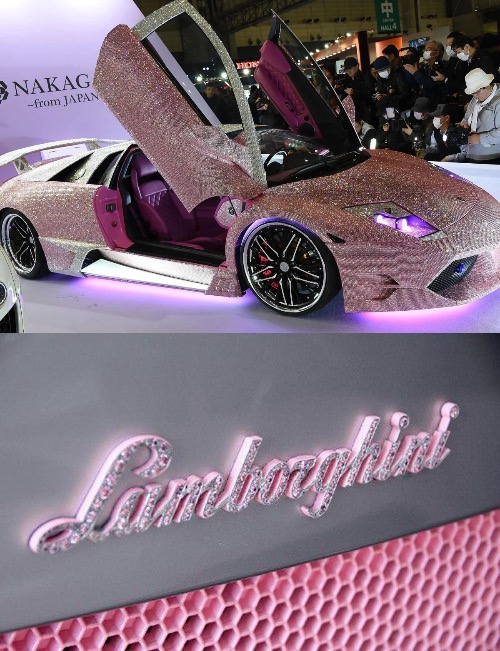 Lamborghini Encrusted with Pink Swarovski Crystals | image tagged in awesome,pics,photography | made w/ Imgflip meme maker