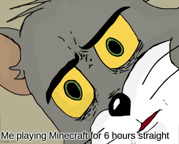 Unsettled Tom | Me playing Minecraft for 6 hours straight | image tagged in memes,unsettled tom | made w/ Imgflip meme maker