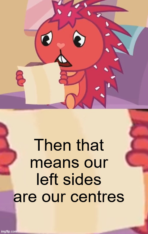 Blank sign (HTF) | Then that means our left sides are our centres | image tagged in blank sign htf | made w/ Imgflip meme maker