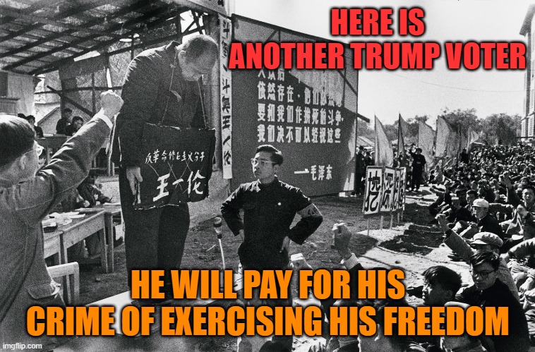 Trump Administration Officials have been threatened, they are on "lists". You probably are on a list too. | HERE IS ANOTHER TRUMP VOTER; HE WILL PAY FOR HIS CRIME OF EXERCISING HIS FREEDOM | image tagged in cultural revolution | made w/ Imgflip meme maker
