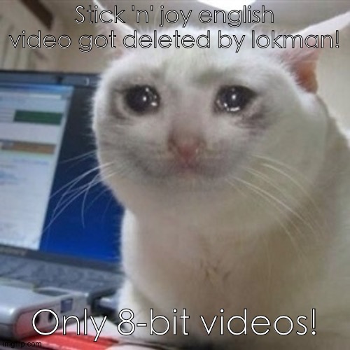:[ | Stick 'n' joy english video got deleted by lokman! Only 8-bit videos! | image tagged in crying cat,deleted | made w/ Imgflip meme maker