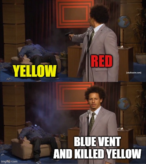 *Blue Was Not Impostor* | RED; YELLOW; BLUE VENT AND KILLED YELLOW | image tagged in memes,who killed hannibal | made w/ Imgflip meme maker