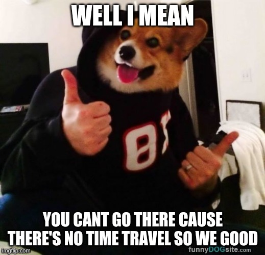 WELL I MEAN YOU CANT GO THERE CAUSE THERE'S NO TIME TRAVEL SO WE GOOD | made w/ Imgflip meme maker