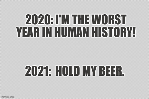 2021 | 2020: I'M THE WORST YEAR IN HUMAN HISTORY! 2021:  HOLD MY BEER. | image tagged in free | made w/ Imgflip meme maker